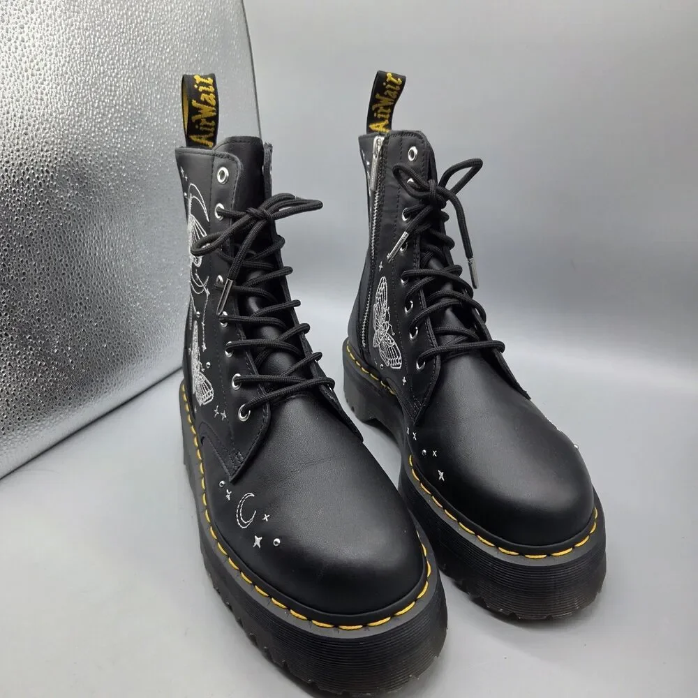 Dr. Martens Jadon Boots Celestial Moth Embroidered Platform Black Women's Sz 11